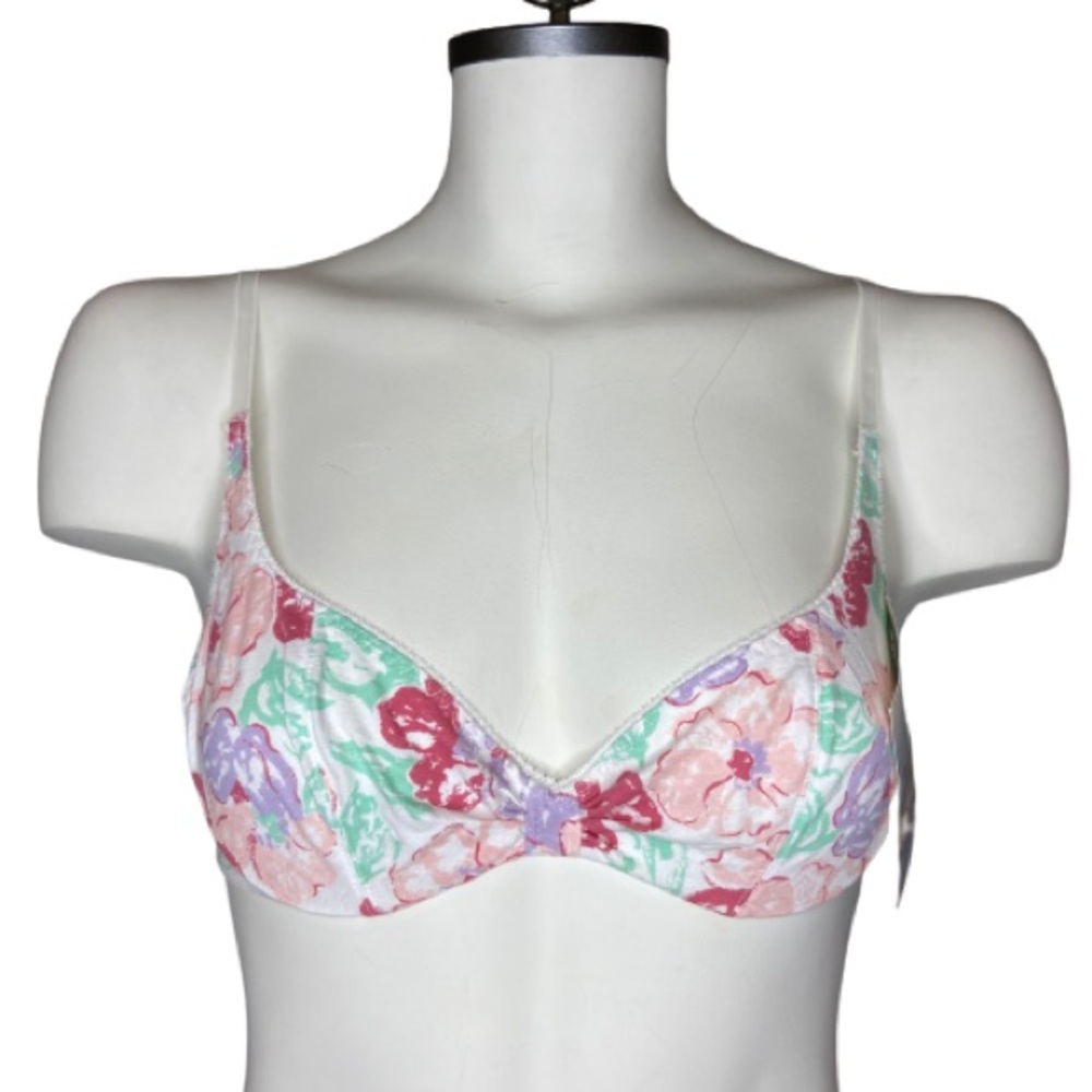 NOS VTG Lily of France by Delores Cotton Bouquet Floral Print Underwire Bra 34C